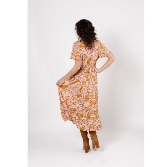 Band of the Free Heather Gold Floral Maxi Wrap Dress Women's Size Large - Picture 2 of 16